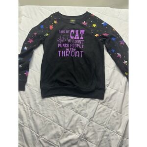 girls black‎ SWEATSHIRT METALLIC STARS on sleeves size medium 7/8 ATHLETIC cute!